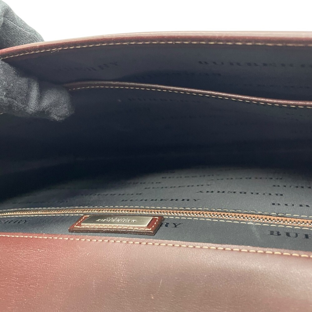 BURBERRY Men's Business Briefcase, Brown Leather, Silver Hardware, Horse Logo - Picture 14 of 16
